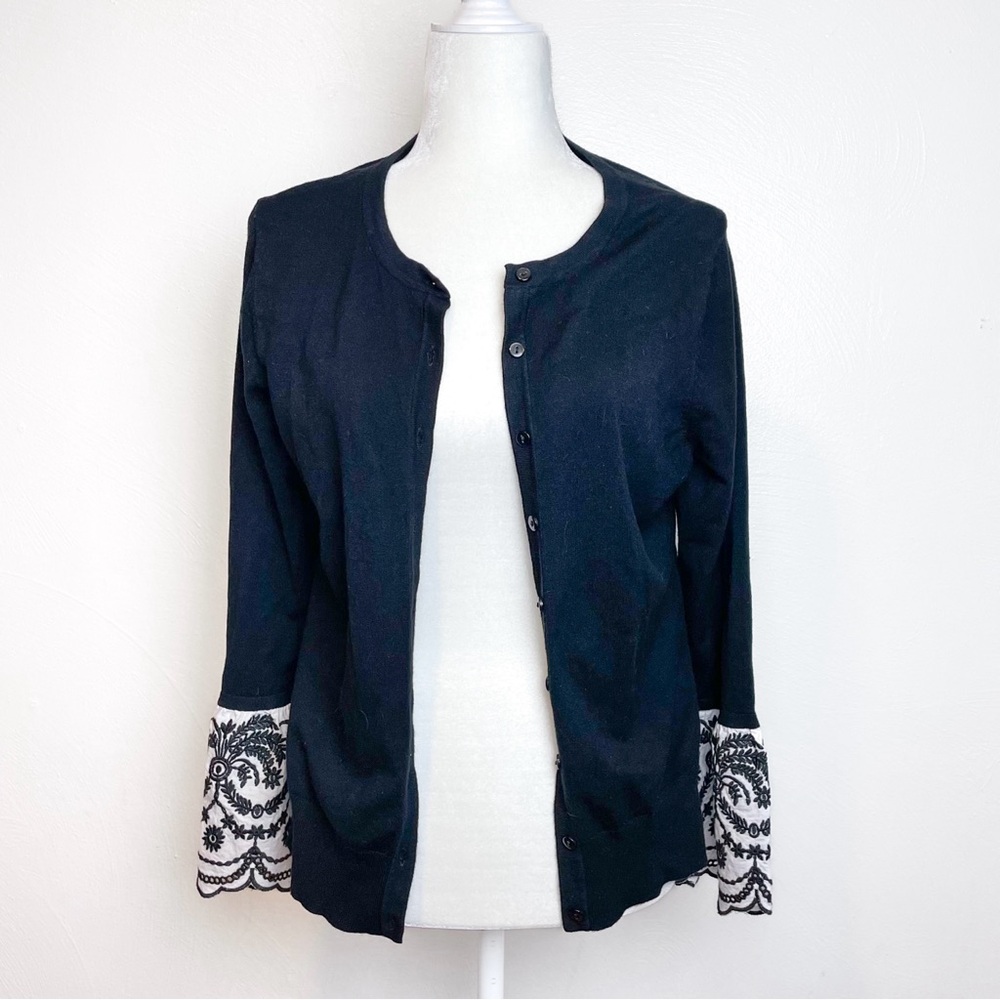 Cardigan Sweater with Embroidered Bell Sleeves